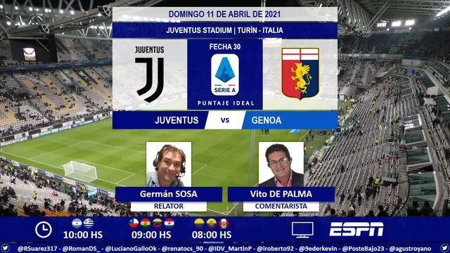 Juventus vs Genoa vía ESPN. Foto: Puntaje Ideal/Twitter