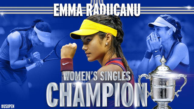 Emma Raducanu, de 18 años consigue su primer título de Grand Slam. Foto: Twitter