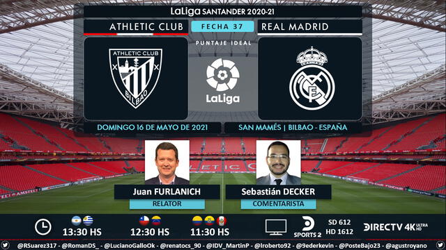 Athletic Bilbao vs Real Madrid por DirecTV Sports 2. Foto: Puntaje Ideal/Twitter