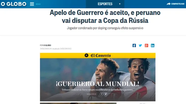 Así informaron los medios internacionales por habilitación de Paolo Guerrero a Rusia 2018