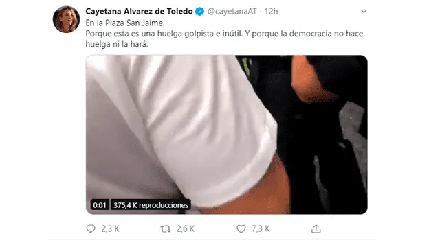 Tweet de la diputada española Cayetana Álvarez de Toledo