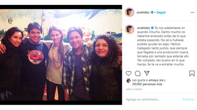 "Te nos adelantaste, mi querido 'Vitucho'", escribió la actriz en su conmovedor mensaje al actor.