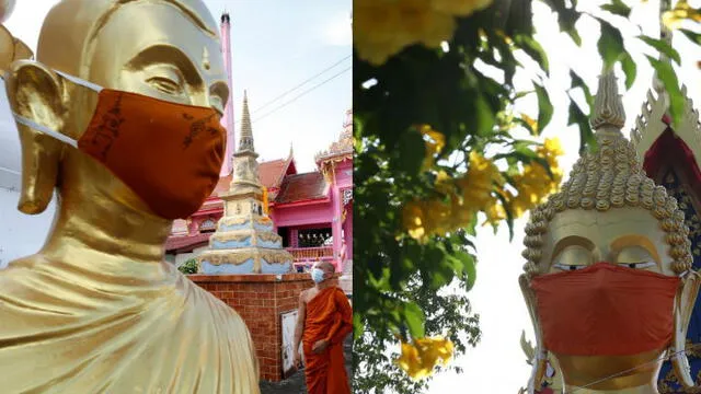 Tailandia: estatuas de Buda llevan mascarillas para generar conciencia en la población