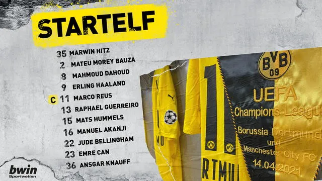 Alineación confirmada del Borussia Dortmund.