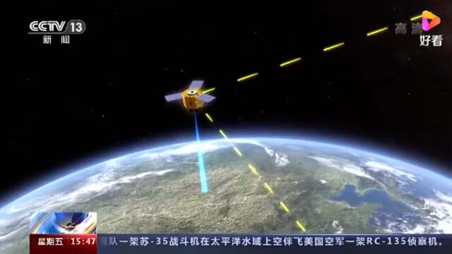 Cadena de televisión china muestra animación del satélite Beijing-3 por encima de la Tierra. Fotocaptura: South China Morning Post