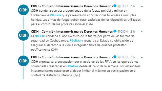 CIDH sobre caso Bolivia. Foto: Twitter.