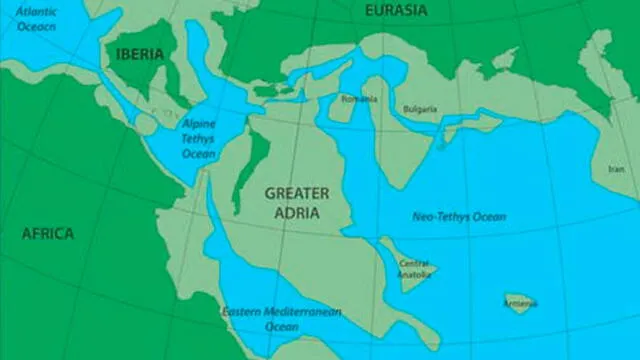 Imagen de Gran Adria en la época en que colisionó con Europa y quedó destruido. Imagen: Hinsbergen et al./Gondwana Research.