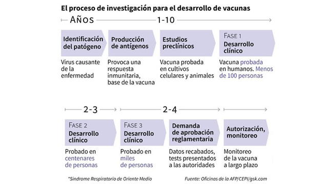 Proceso de desarrollo de una vacuna. Infografía: AFP