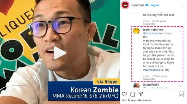 Respuesta de Jay Park a la amenaza de Brian Ortega. [Captura Instagram]