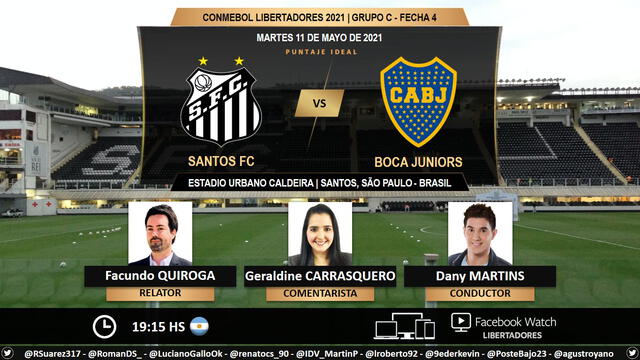 Santos vs Boca Juniors por Facebook Watch. Foto: Puntaje Ideal/Twitter