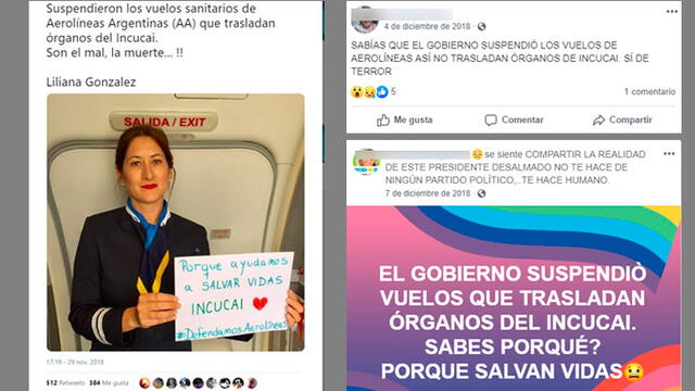 El falso viral indicaba que el gobierno argentino suspendió los vuelos que trasladan órganos.
