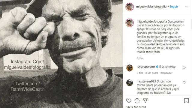 Nieto de 'Don Ramón' lamenta la cancelación de El chavo del 8 en todo el mundo. Foto: Captura Instagram.