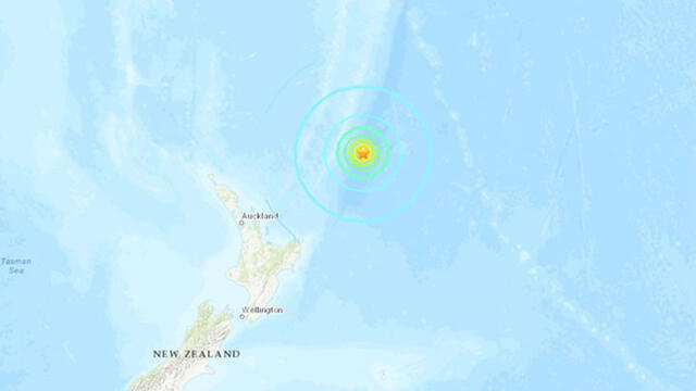 Ubicación del sismo en Nueva Zelanda. Fuente: USGS.