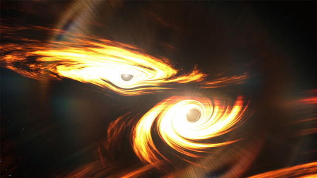 Representación de los agujeros negros que colisionaron. Imagen: OzGrav.
