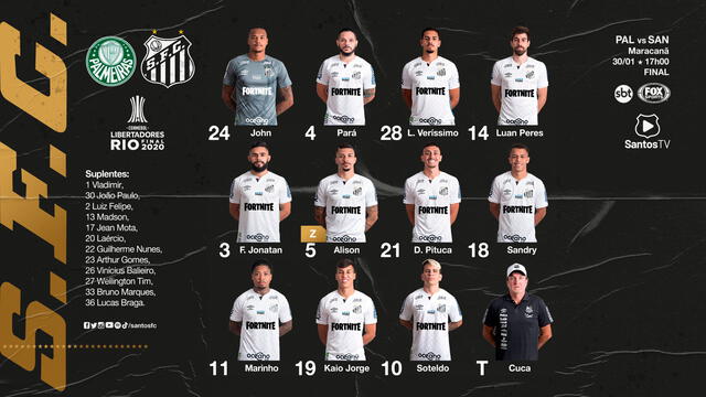 Equipo titular del Peixe. Foto: Santos FC/Twitter