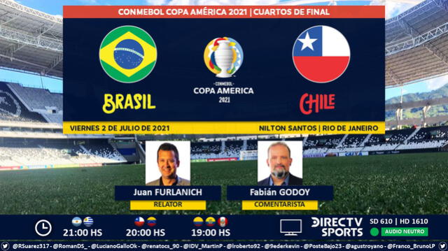 Brasil vs Chile por DirecTV Sports. Foto: Puntaje Ideal/Twitter