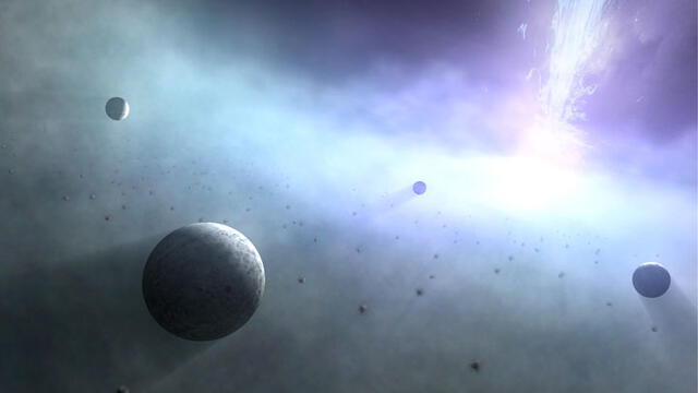 Planetas alrededor de un agujero negro supermasivo. Fuente: Universidad de Kagoshima.