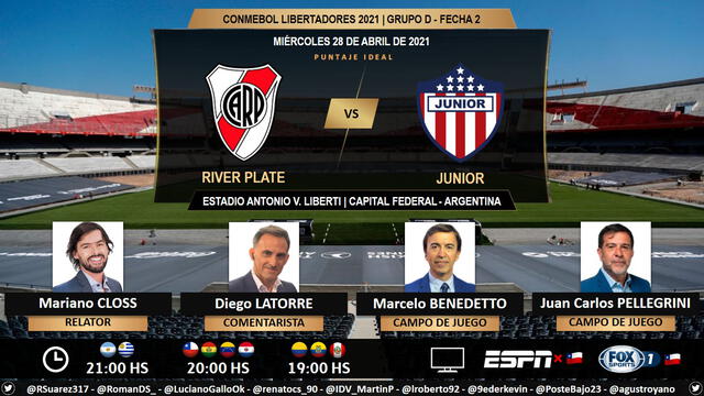 River Plate vs Junior vía ESPN. Foto: Puntaje Ideal/Twitter