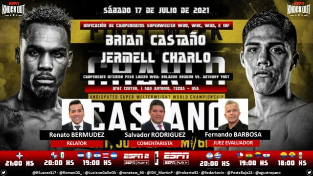 Brian Castaño vs Jermell Charlo por ESPN. Foto: Puntaje Ideal PE/Twitter