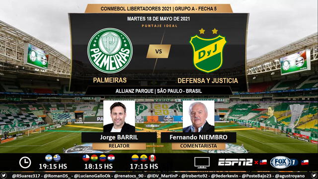 Palmeiras vs Defensa y Justicia por ESPN 2. Foto: Puntaje Ideal/Twitter