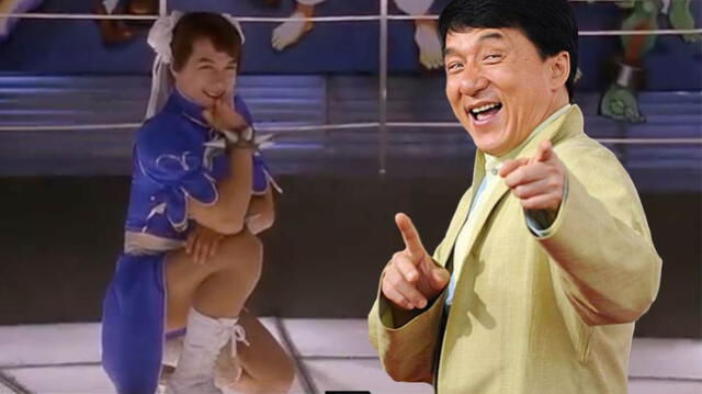 En 1993, Jackie Chan hizo un cosplay de Chun-Li, personaje de Street Fighter - Fuente: difusión