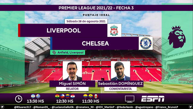 Liverpool vs Chelsea vía ESPN. Foto: Puntaje Ideal/Twitter