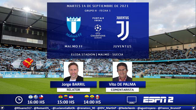 Malmö vs Juventus por ESPN 2. Foto: Puntaje Ideal/Twitter
