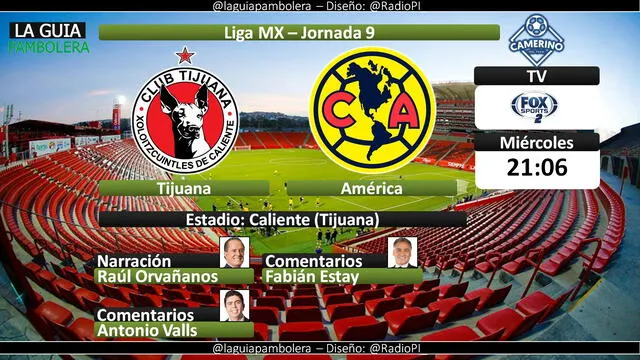 Tijuana vs. América vía Fox Sports 2. Foto: La Guía Pambolera/Twitter
