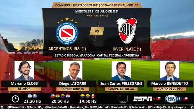 Argentinos Juniors vs River Plate por ESPN. Foto: Puntaje Ideal/Twitter