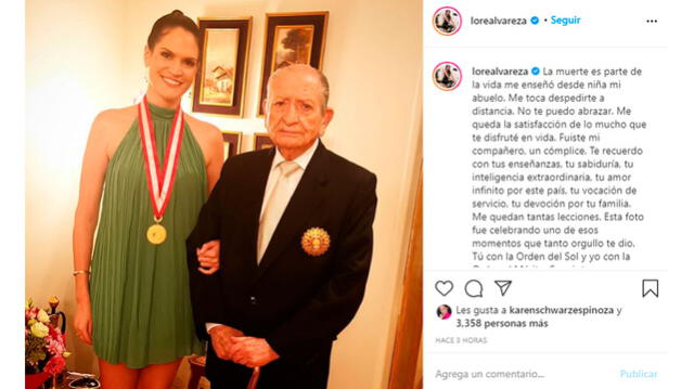 Lorena Álvarez deja sentido mensaje a su abuelo tras fallecimiento. Foto: captura Instagram.