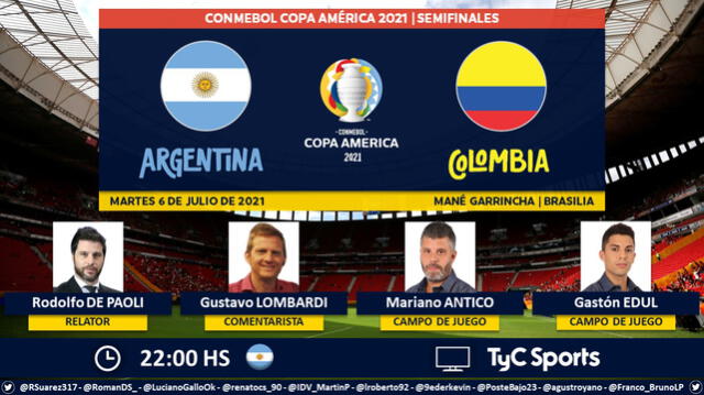 Argentina vs Colombia por TyC Sports. Foto: Puntaje Ideal