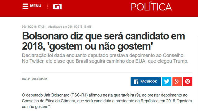 El entonces diputado Jair Bolsonaro se alistaba para la presidencia.