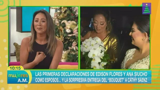 Cathy Sáenz responde a Rodrigo González tras llamarla "corriente" por pedirle bouquet a Ana Siucho. Foto: Captura