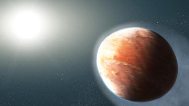 El exoplaneta expulsa grandes cantidades de metales pesados en relación a sus altas temperaturas. Foto: NASA, ESA, and J. Olmsted (STScI)