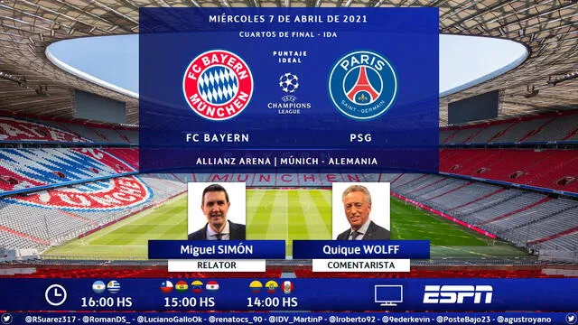 Bayern Múnich vs. PSG será transmitido por ESPN y ESPN Play. Foto: Puntaje ideal