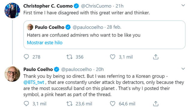 Paulo Coelho defiende a BTS