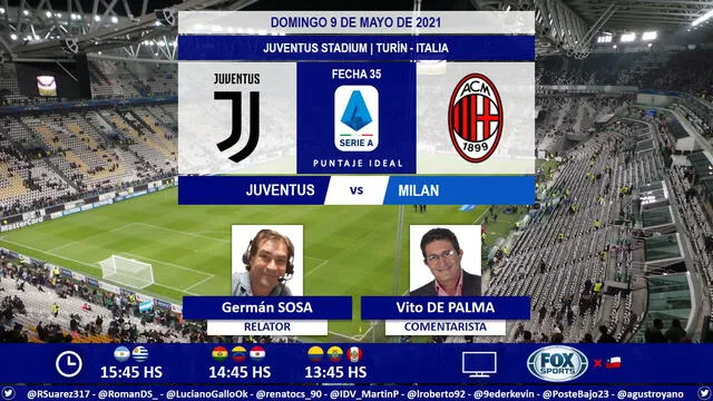 Juventus vs Milan por Fox Sports. Foto: Puntaje Ideal/Twitter