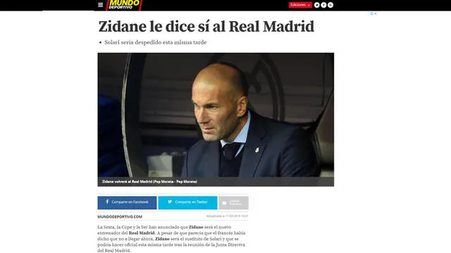 Real Madrid: así informó la prensa mundial el regreso de Zidane [FOTOS] 