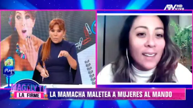 Magaly Medina mostró en sus programa unas opiniones de Cathy Sáenz sobre las nuevas conductoras de Mujeres al mando. Foto: captura ATV