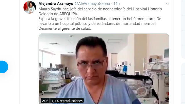 Congresista Aramayo adjuntó un video en el que el médico no da ninguna cifra.