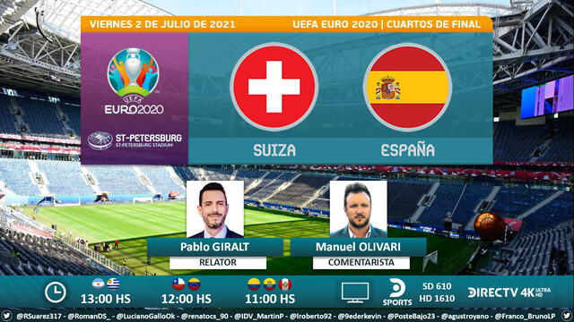 Suiza vs España por DirecTV Sports. Foto: Puntaje Ideal/Twitter