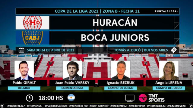 Boca Juniors vs. Huracán vía TNT Sports. Foto: Puntaje Ideal/Twitter