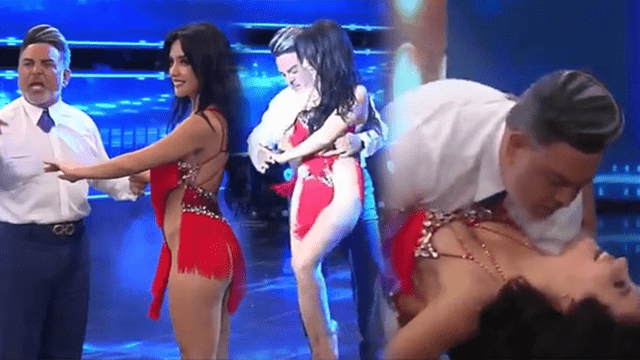 'Chibolín' no se quedó atrás y aceptó la invitación de Rosángela Espinoza a bailar sensual bachata. Foto: composición/captura Panamericana