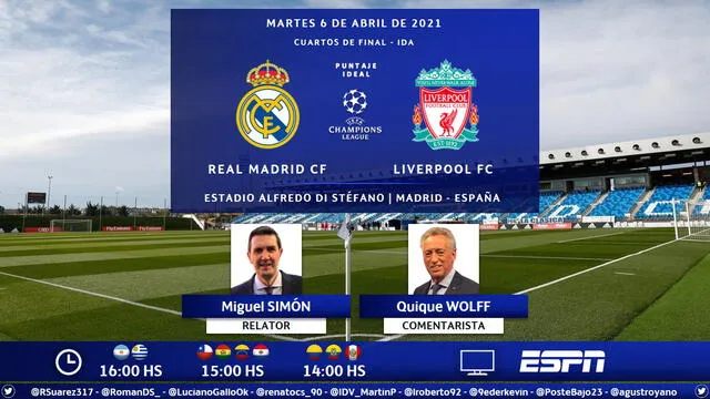 Real Madrid vs Liverpool por ESPN. Foto; Puntaje Ideal/Twitter
