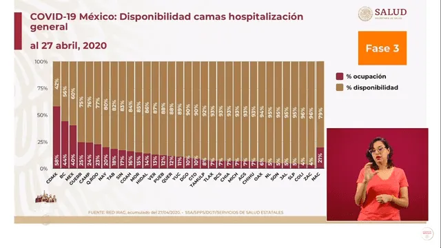 Disponibilidad de camas hospitalarias generales por Estados en México. (Foto: Captura)
