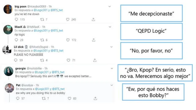 Comentarios de fans de Logic. Twitter