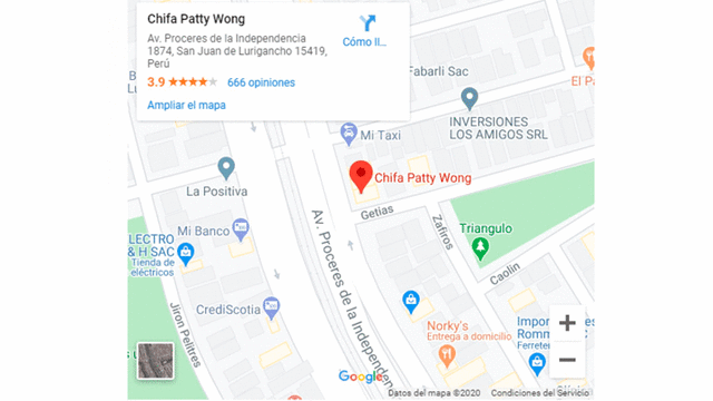 Local del Chifa Patty Wong en San Juan de Lurigancho. Foto: Google Maps.