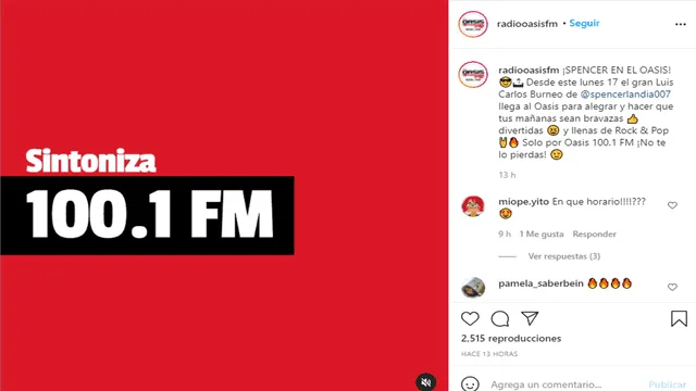 Así compartió Radio Oasis la noticia sobre la incorporación de Burneo. Foto: Instagram Oasis