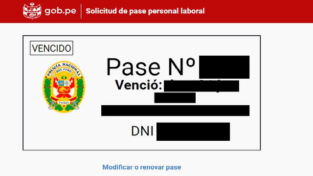 Renovación de pase especial laboral. Foto: Captura de pantalla