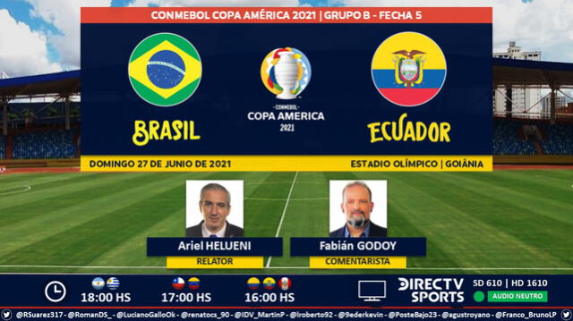 Brasil vs Ecuador por DirecTV Sports. Foto: Puntaje Ideal EC/Twitter